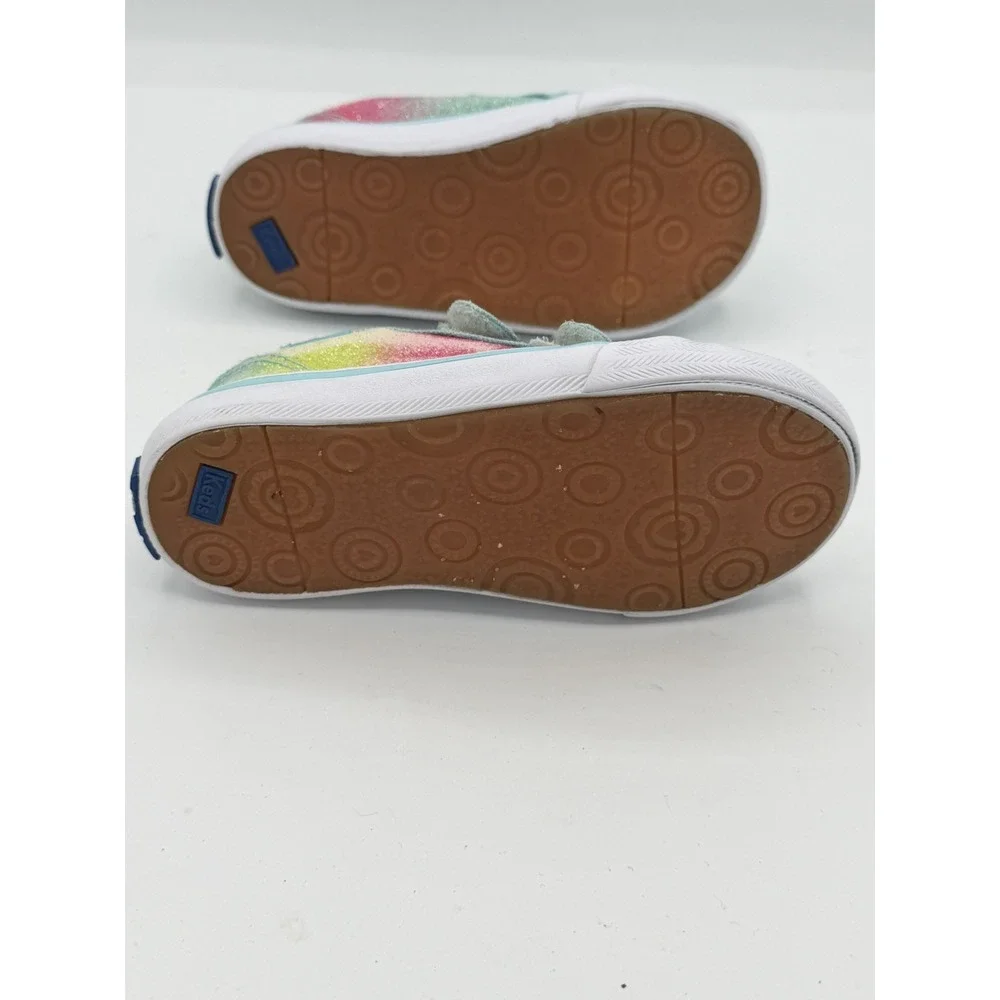 Keds Kids Glittery Hook & Loop Turquoise Multi-stripe Colorway Sneakers Size 7